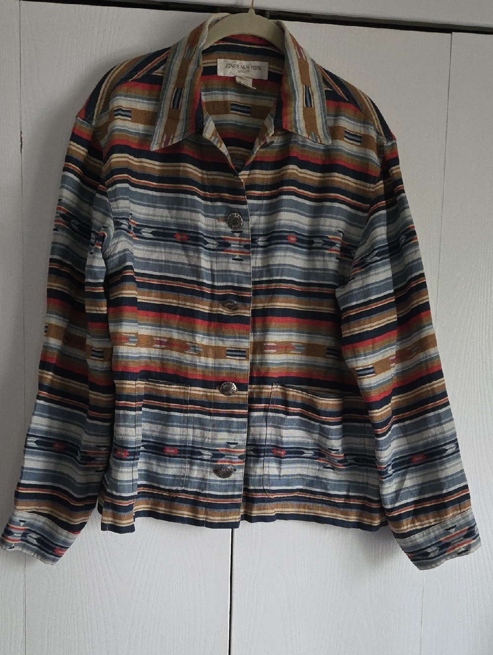 Jones New York Aztec Linen Jacket Vintage S Oversized